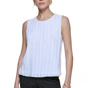 Calvin Klein Sleeveless white Pleated Blouse medium new